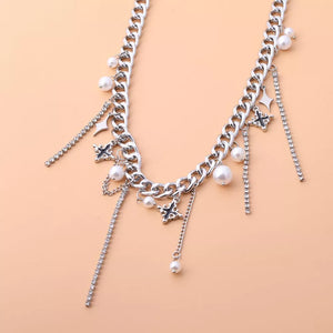 Tassel Star-moon Synthetic Pearl Pendant Choker option 6