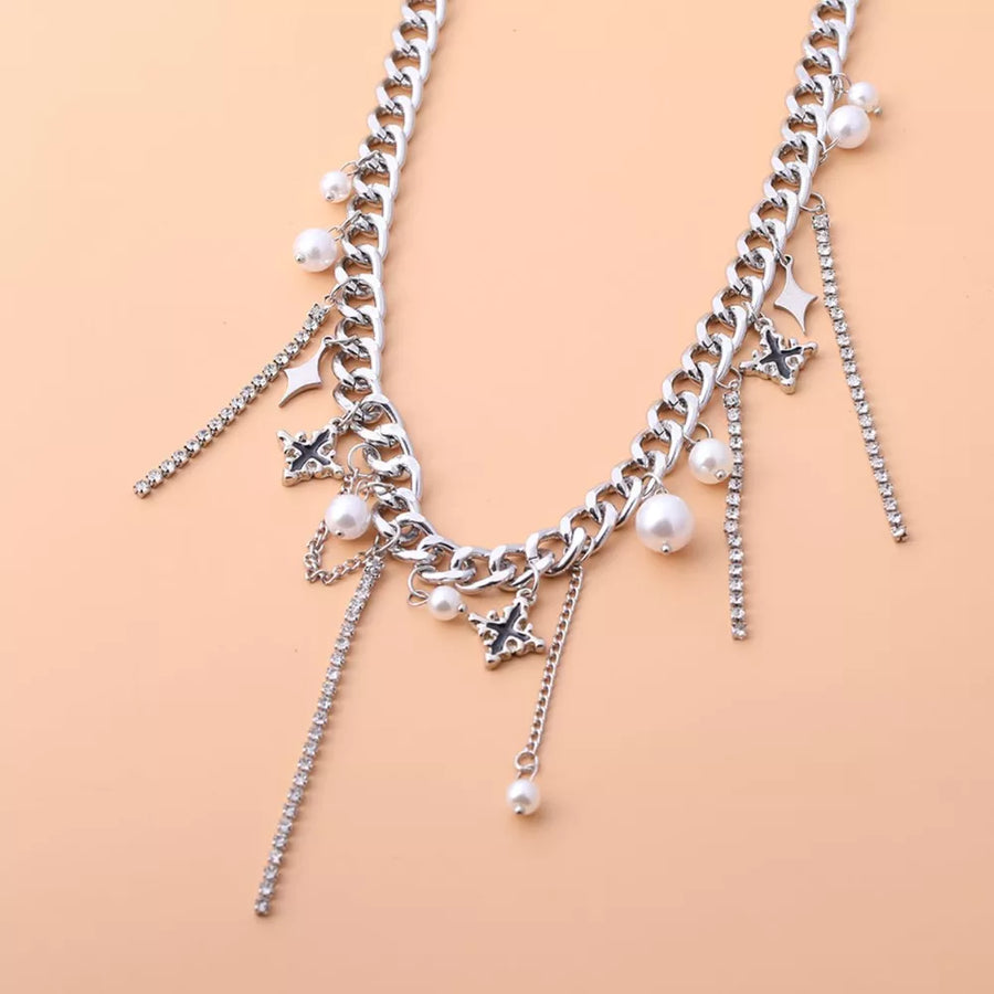 Tassel Star-moon Synthetic Pearl Pendant Choker option 6