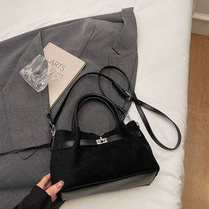 Suede Imported Size &amp handbag in Black with structured silhouette