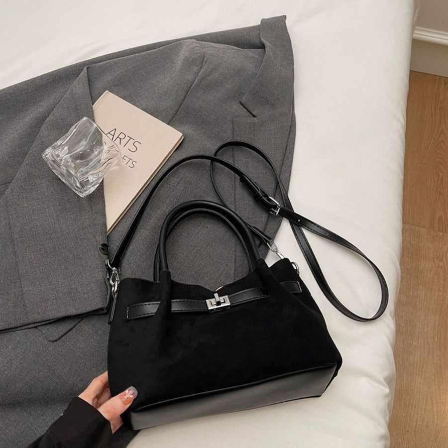 Suede Imported Size &amp handbag in Black with structured silhouette