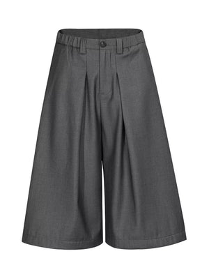 capri pants in charcoal featuring pleated front and wide-leg fit