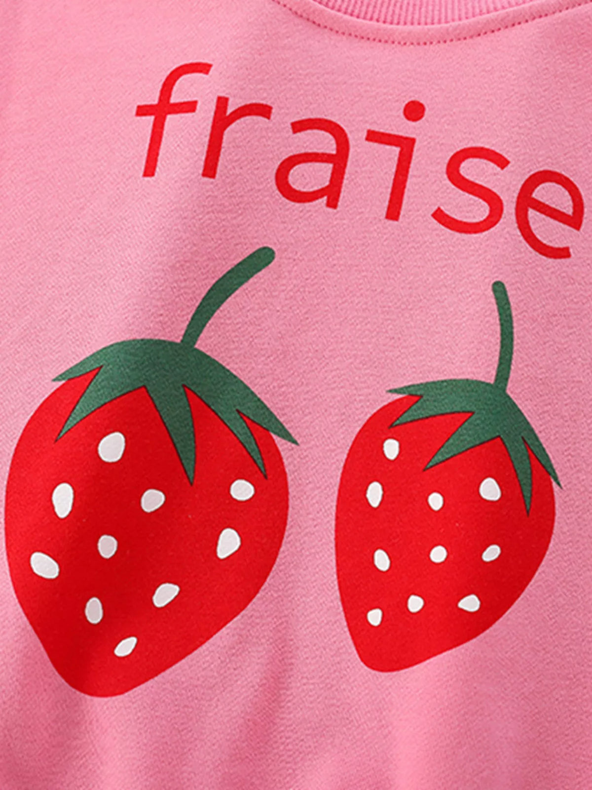 Hot pink cotton sweatshirt with strawberry graphic and "fraise" text