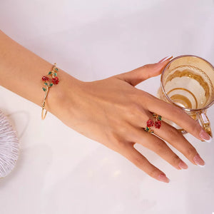 red Jewelry Set featuring rose motif and floral
