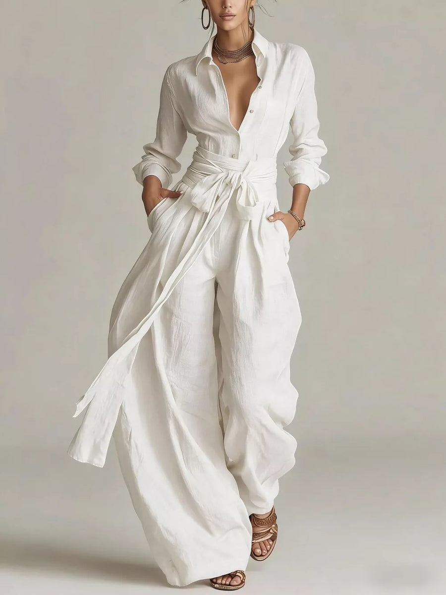 jumpsuit in Dark Brown with buttoned and full-length