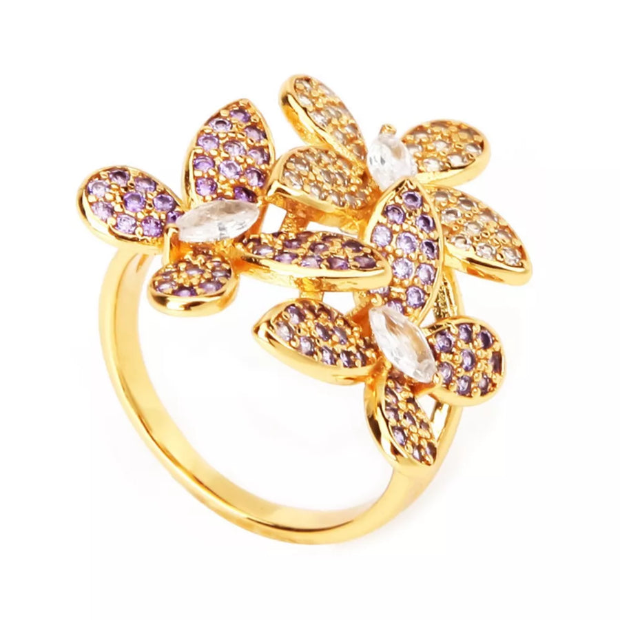 ring in Gold with floral and rhinestone embellishment
