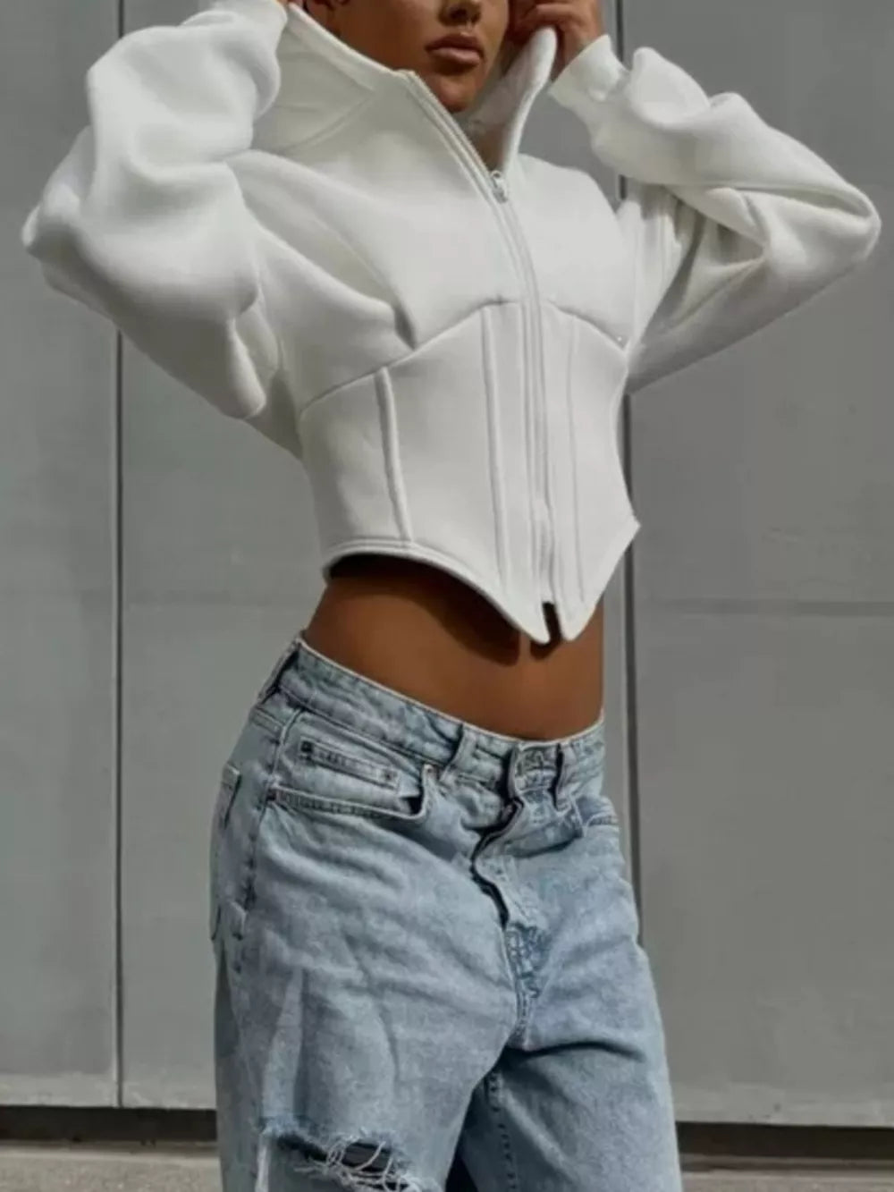 Zip-up Cropped Hoodie in Black