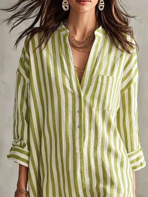 Full Size Striped 3/4 Sleeve Shirt Dress Plus Size in Black