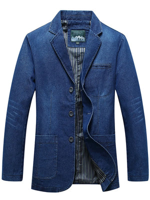 Men's Plus Size Button Up Denim Blazer in Medium