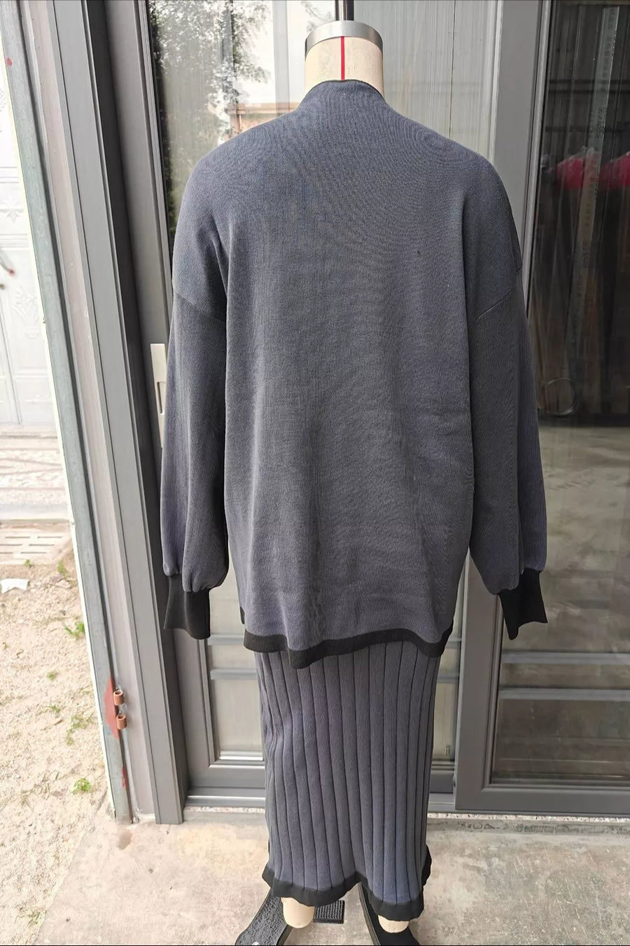 charcoal Sweater and Skirt Set with midi and pullover