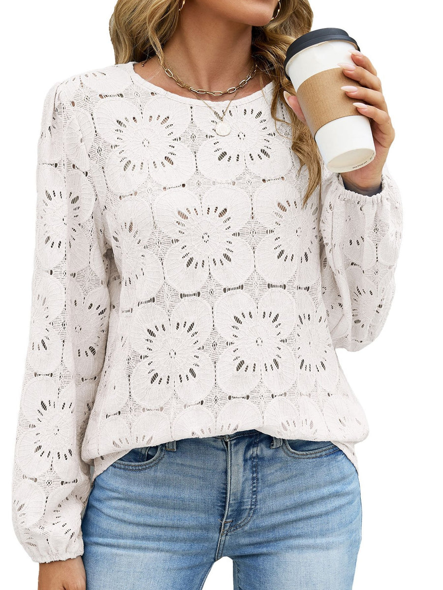 romantic blouse in Pink with round neck