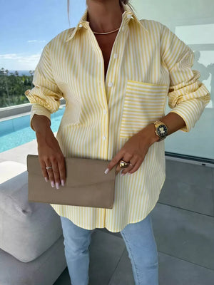 button-up shirt featuring striped in Pink with 100% polyester Care instructions: Machine wash cold texture