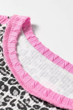Leopard Heart Print Colorblock Pullover Blouse option 5