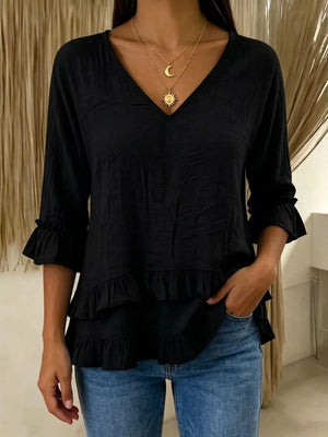 Rose Red V-neck Ruffle Sleeve Top