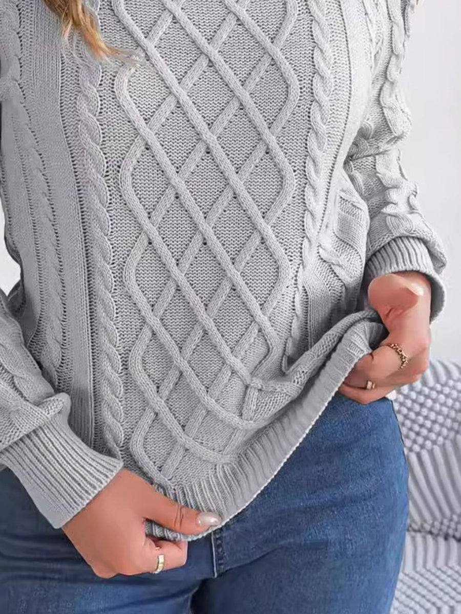 Turtleneck Cold-Shoulder Cable Knit Sweater in Dusty Pink