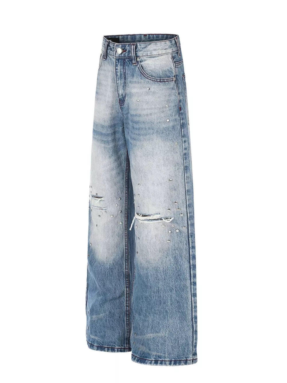 Men's Distressed Wide-leg Jeans in Blue