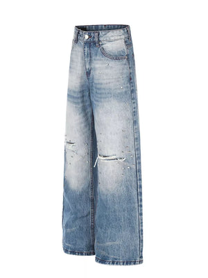 Men's Distressed Wide-leg Jeans in Blue