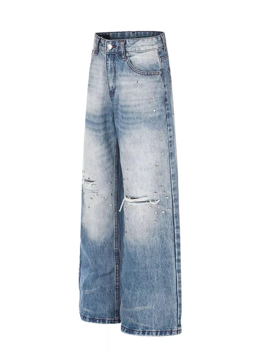Men's Distressed Wide-leg Jeans in Blue