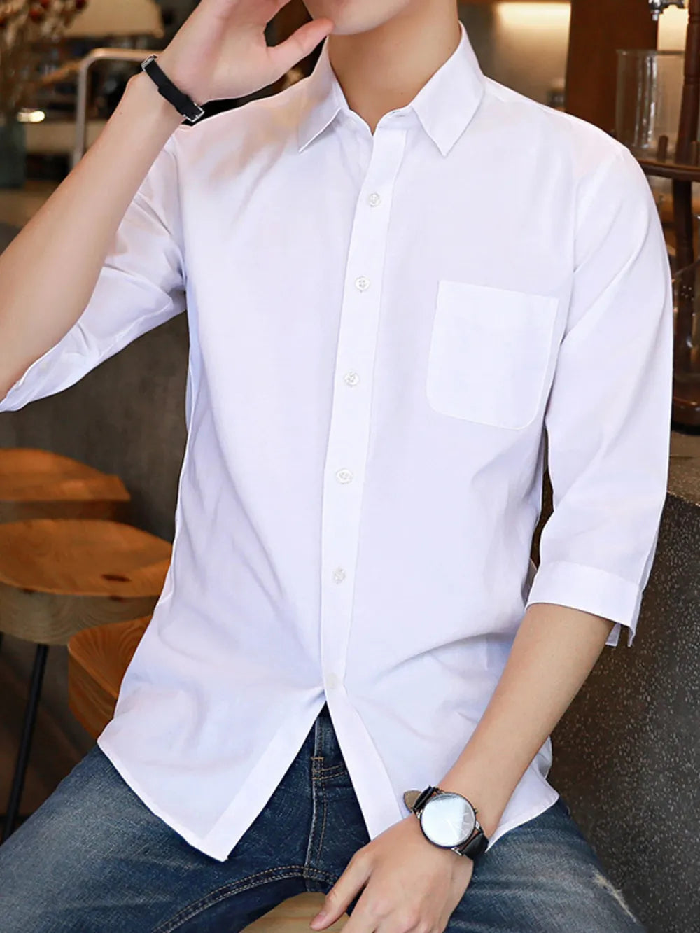 Sky Blue Men's Plus Size Casual Button Up Shirt