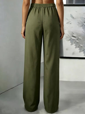 Button-down Pleated Pants in Pink with high-waisted