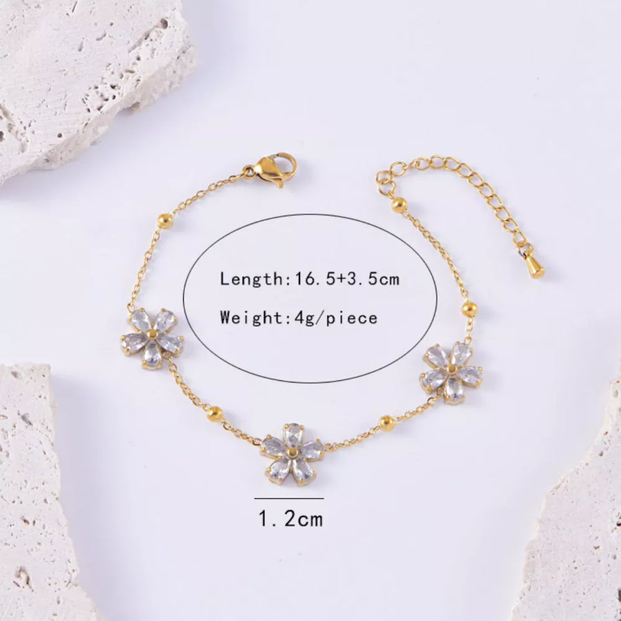 jewelry set featuring floral in clear with 18K Gold-Plated,Stainless Steel,Zircon Care instructions: Avoid wearing during e
