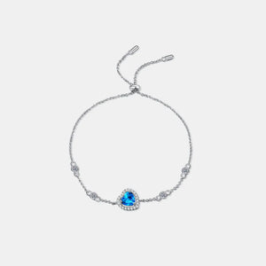 Blue heart halo moissanite adjustable bracelet with clear accent stones