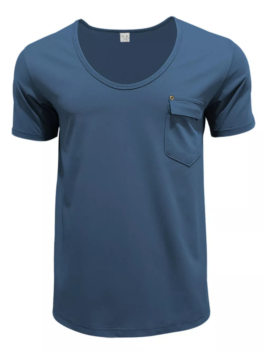 Men's Full Size V-neck Pocket T-shirt in White