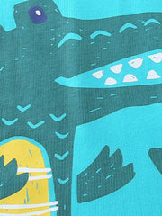 Boys' cotton tee with a teal crocodile graphic and yellow wave detail.
