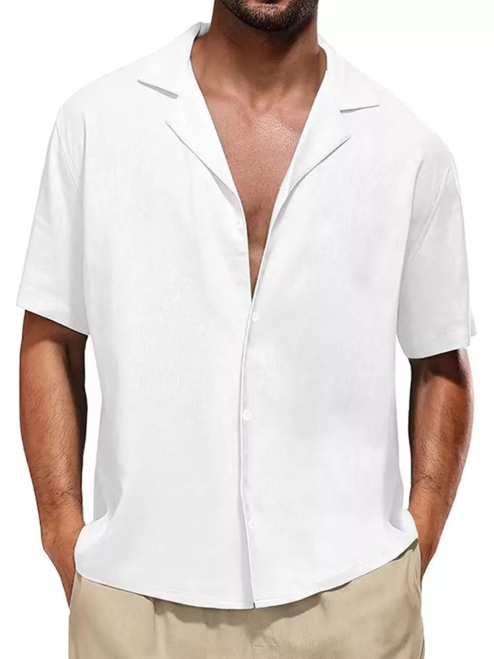 White Men's Casual Short-sleeve Shirt Plus Size