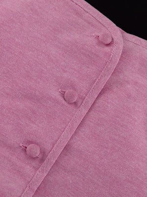 Pink linen blend shirt with button detail and contrast stitching