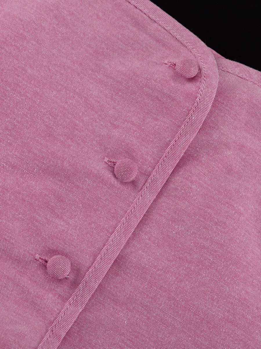 Pink linen blend shirt with button detail and contrast stitching