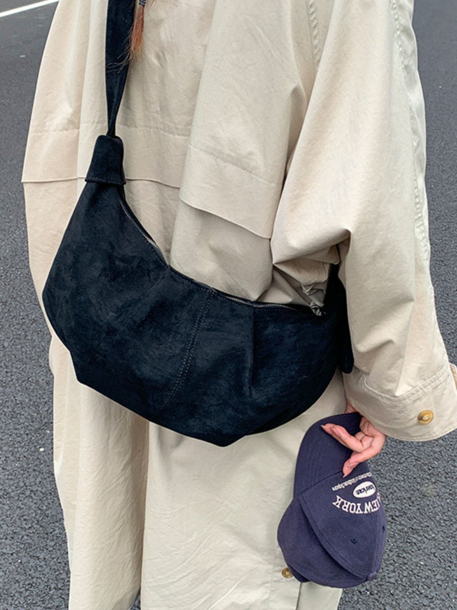 Suede Imported Size &amp crossbody bag in Coffee Brown with relaxed silhouette