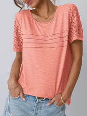 Tan t-shirt featuring lace and geometric