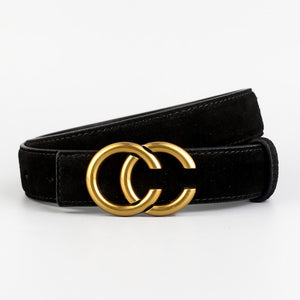 Black cowhide leather belt with double C gold buckle