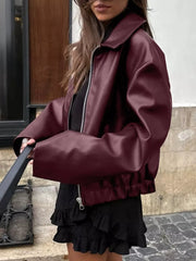 bomber jacket in brown with zipper and hip-length