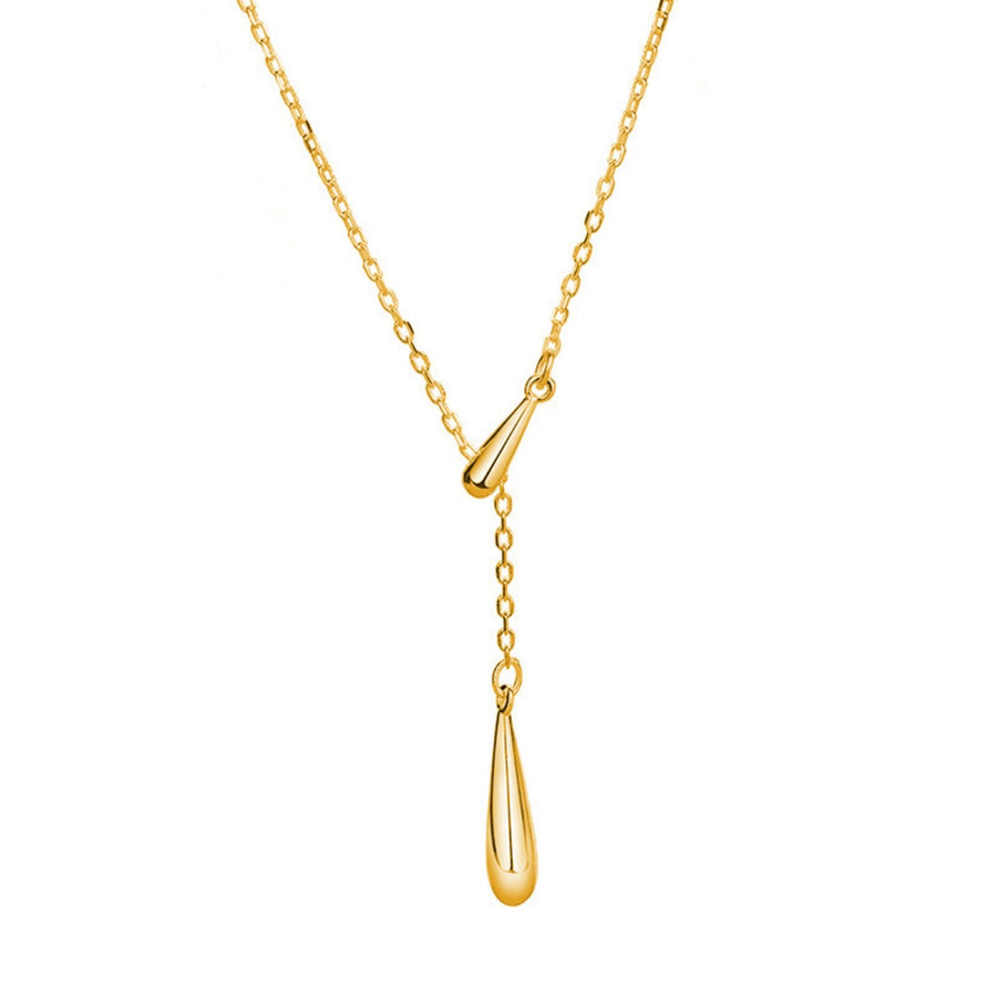 Gold Y-shaped pendant necklace with two teardrop charms, 18k gold-plated chain.