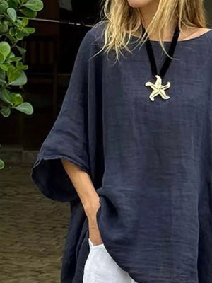 Full Size Loose Fit Asymmetrical Hem Top in Khaki