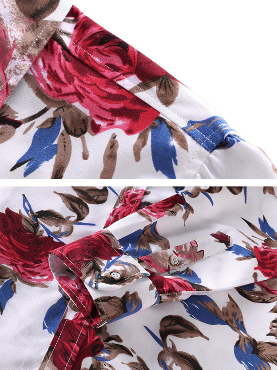 button-down shirt in Scarlet with floral and button cuffs