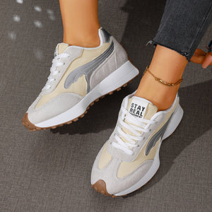 Thick-Sole Round Toe Lace Up Sneakers in White with round toe