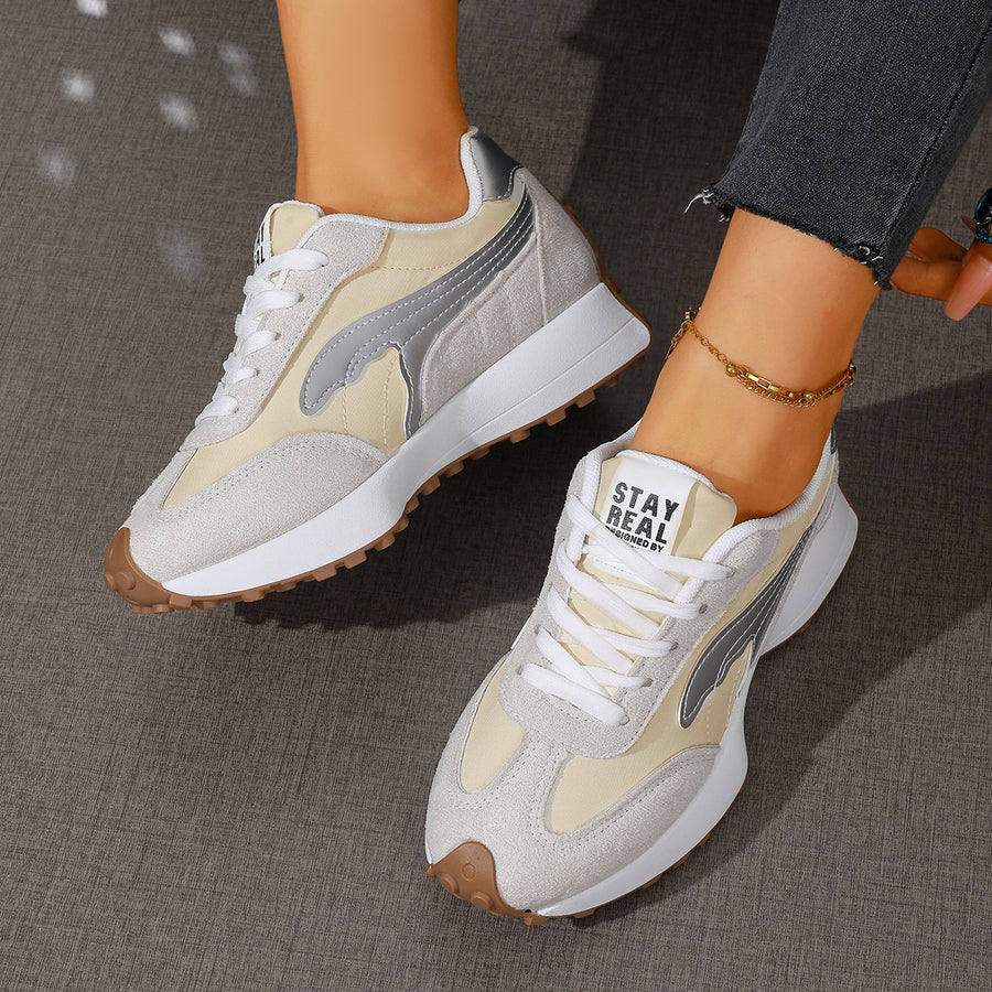 Thick-Sole Round Toe Lace Up Sneakers in White with round toe