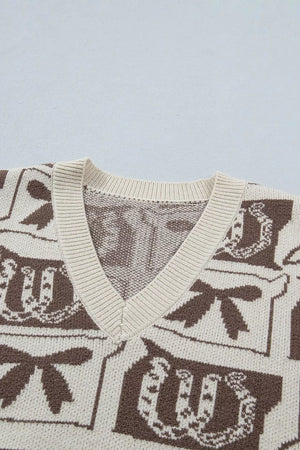 sweater vest in cream with sleeveless and hip-length