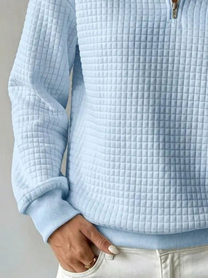 Waffle Knit Quarter-Zip Sweatshirt in Gum Leaf