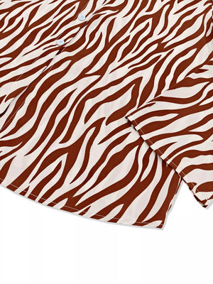 Brown zebra print relaxed fit shirt with button front detail