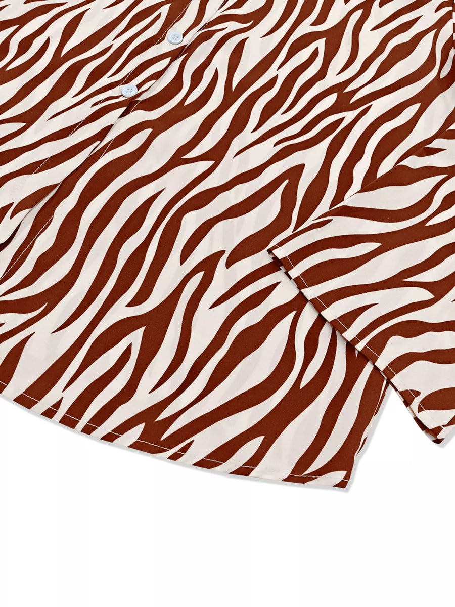 Brown zebra print relaxed fit shirt with button front detail