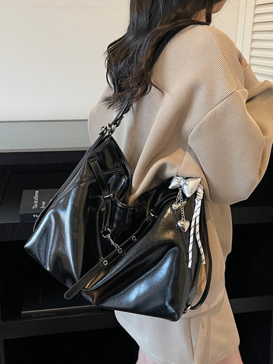 Medium Magnetic PU Leather Shoulder Bag in Blue with adjustable strap