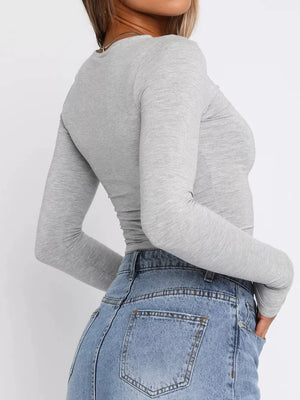Ruched Long Sleeve T-shirt in Army Green with ruched