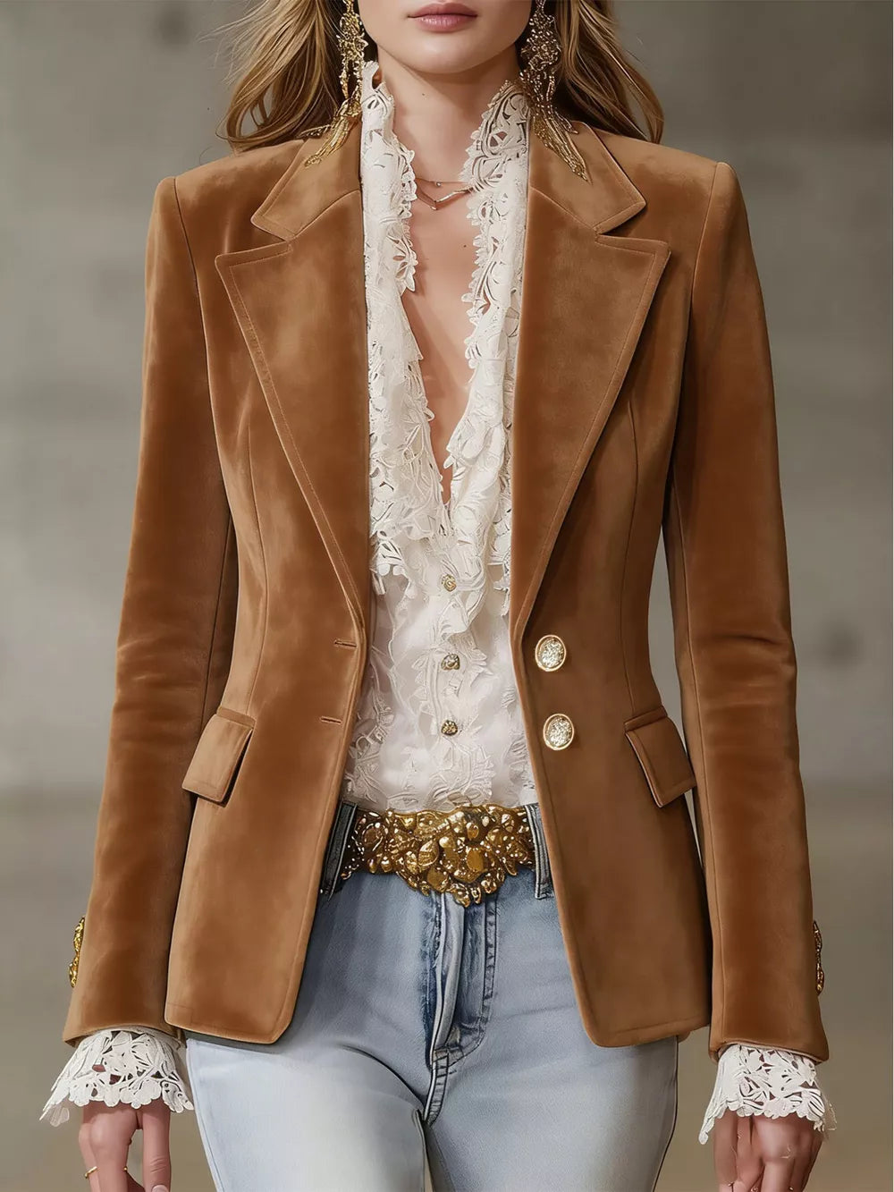 Brown Single-breasted Lapel Collar Blazer