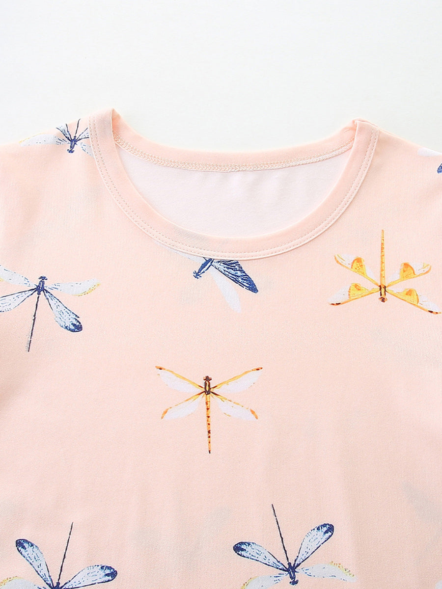 Toddler underwear set in pink with a dragonfly print and crew neck.