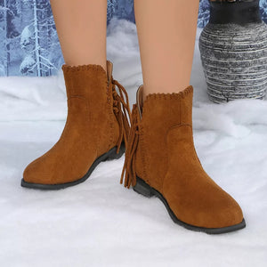 ankle boots in Brown with fringe detail and ankle-length