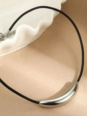 18k Gold-plated Stainless Steel Curved Bar Necklace in Silver with layered