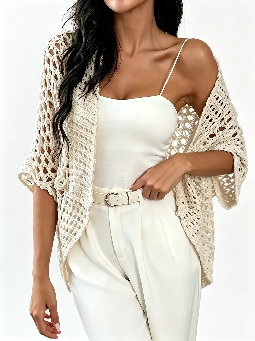 cardigan in ivory featuring lace and relaxed fit